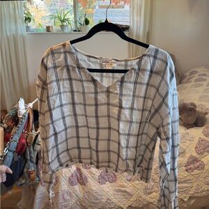 Women's White and Black Plaid Top